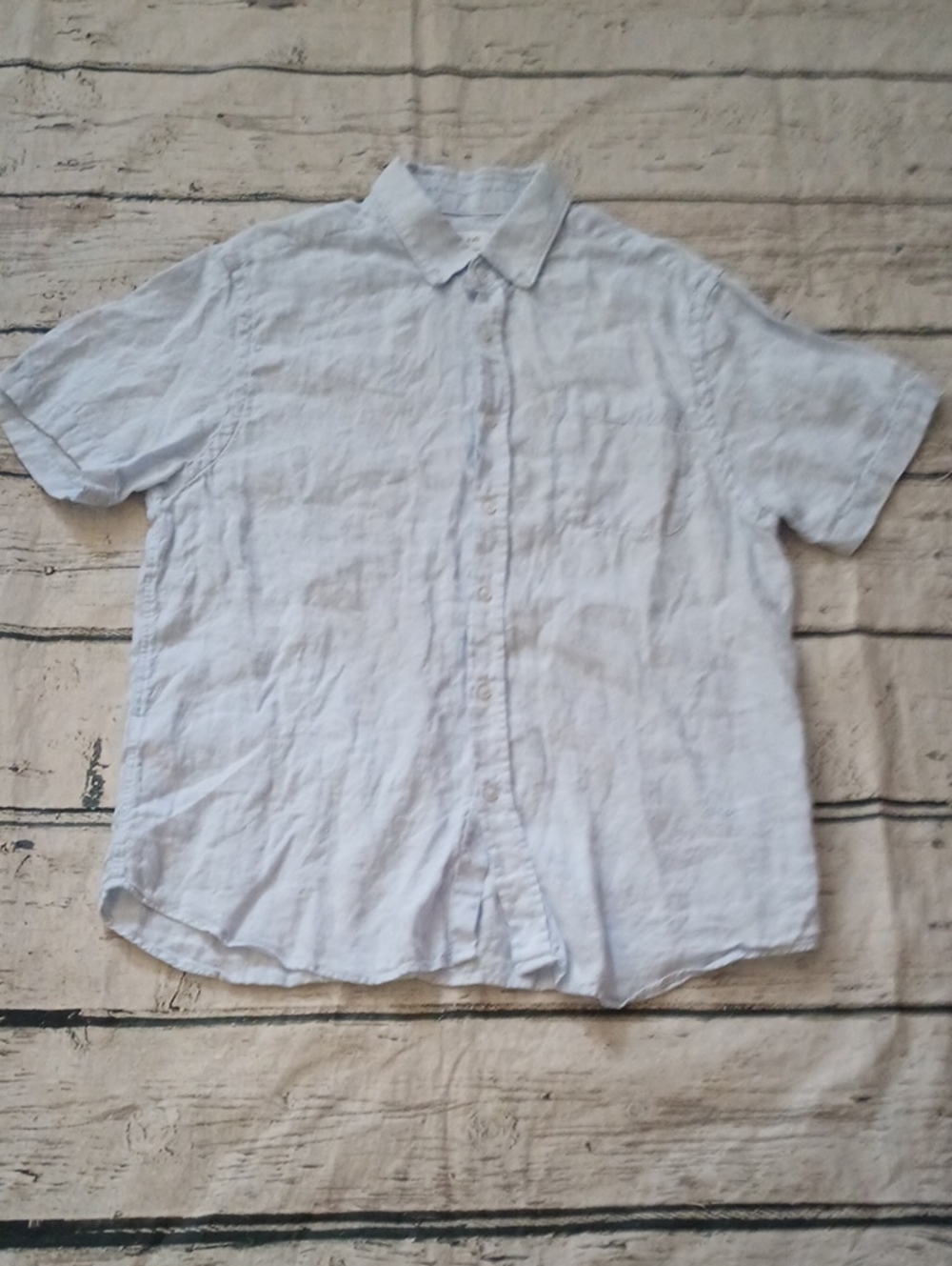 Porter & Ash Men's Light Blue Short Sleeve Linen Button Down Shirt XL